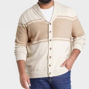 Men’s Striped Cardigan Sweater, size xl, Goodfellow & Co, Beige/Stripe Sweater